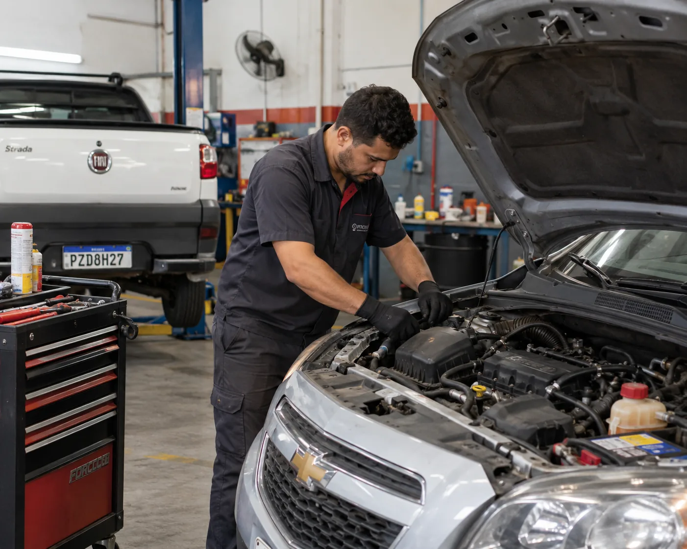 Mecânico trabalhando no motor de um automóvel